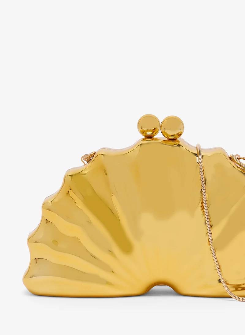 Namshi x Gold seashell shape gold metallic clutch for Women | Best Price UAE